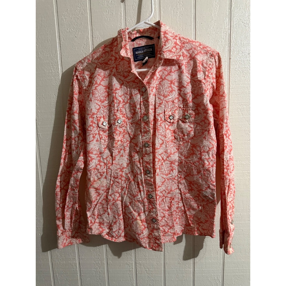 Rough Stock Panhandle Slim Womens Coral Floral Paisley Western Snap Shirt Small